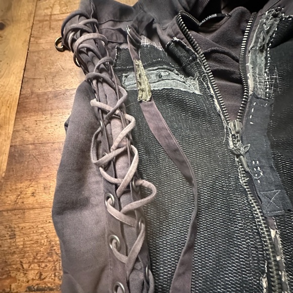 Salvage Gray Lace-Up Sweatshirt - Picture 3 of 10